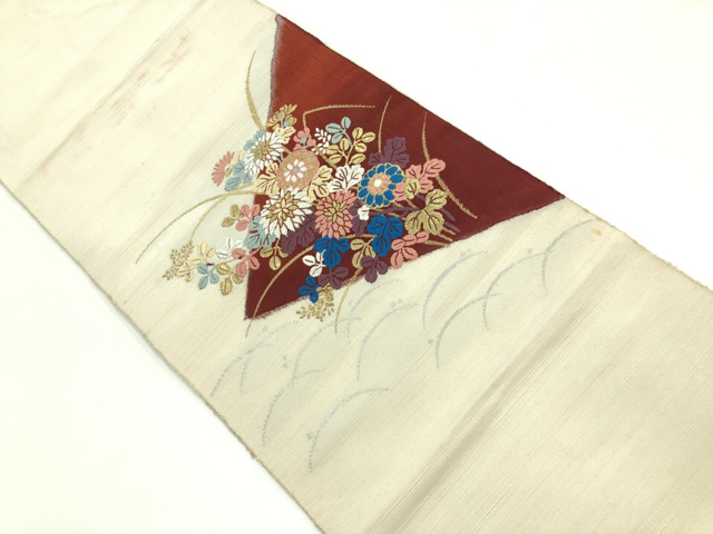 JAPANESE KIMONO / ANTIQUE NAGOYA OBI / TSUMUGI / WOVEN FLOWER